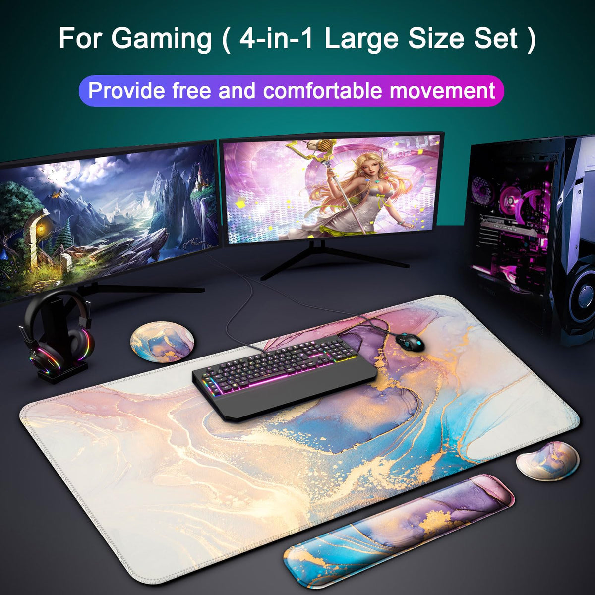 4 in 1 Mouse Pad and Keyboard Wrist Rest (D2-blue Marble)