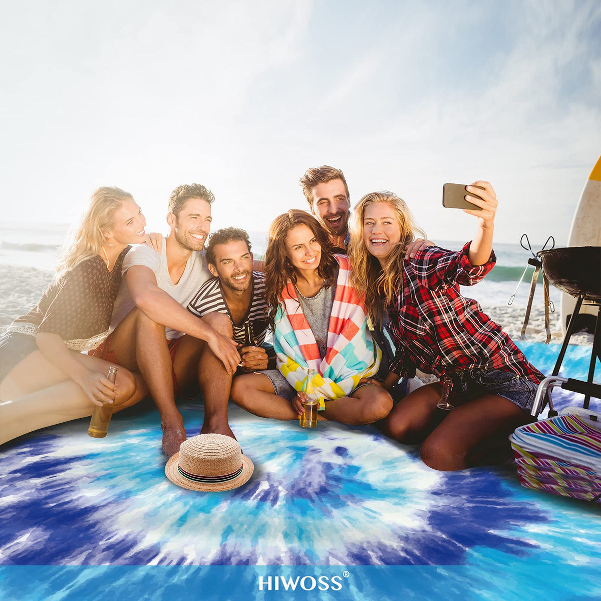 Beach Blanket Waterproof Sandproof Oversized 95”x 80” (Blue)