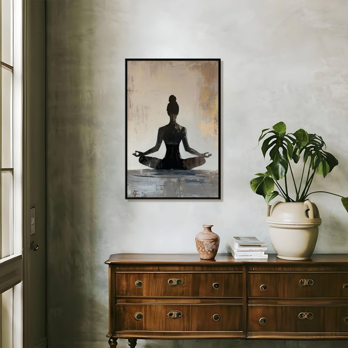 Meditation Wall Art Minimalist Yoga Pose Poster Zen Decor Calming Corner Canvas Prints Mindfulness Wellness Art for Yoga Studio Decor 8x12inch black framed (style-2-black framed / 8"L x 12"W - Black Framed)