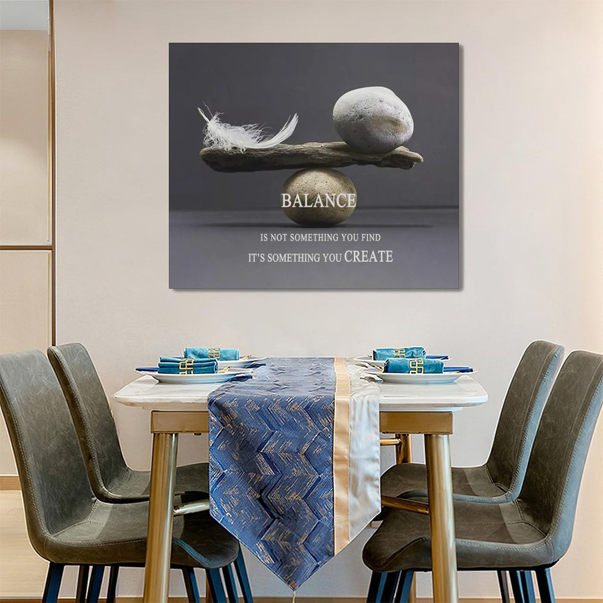 Zen Stone Wall Art Meditation Spiritual Wall Decor Inspirational Balance Feather Pictures Canvas Prints Framed Home Decorations Painting Artwork for Living Room Bedroom Office Bathroom 24"x20" (24"L x 20"W / Inspirational Quotes-Balance)