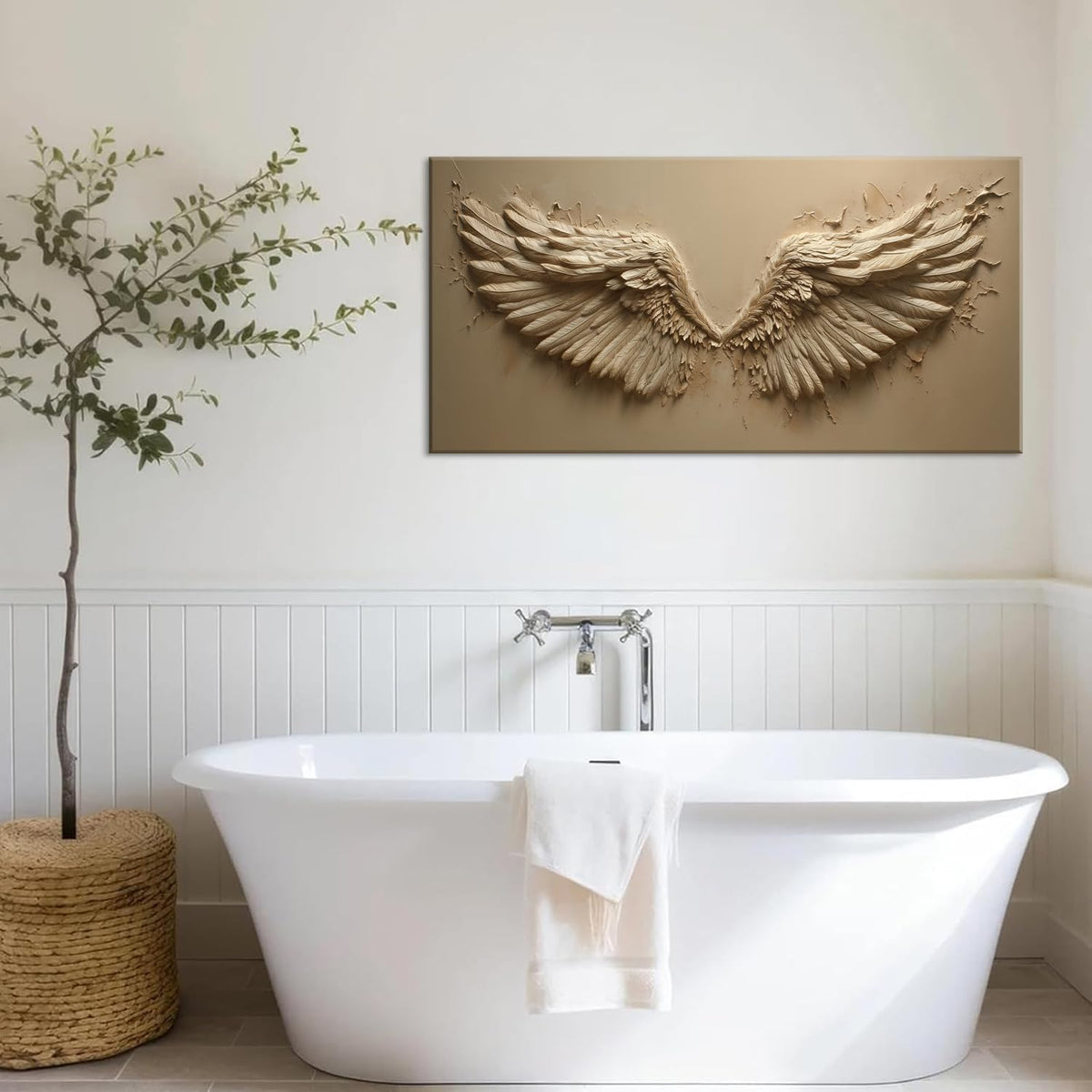 Earthy Beige Angel Wings Wall Art for Living Room Office Fantasy Texture Earthy tan Angel Wings Painting Prints Abstract Canvas Artwork Dining Bedroom Decor (Abstract / Earthy Beige Angel Wings Wall Art / 40"L x 20"W)