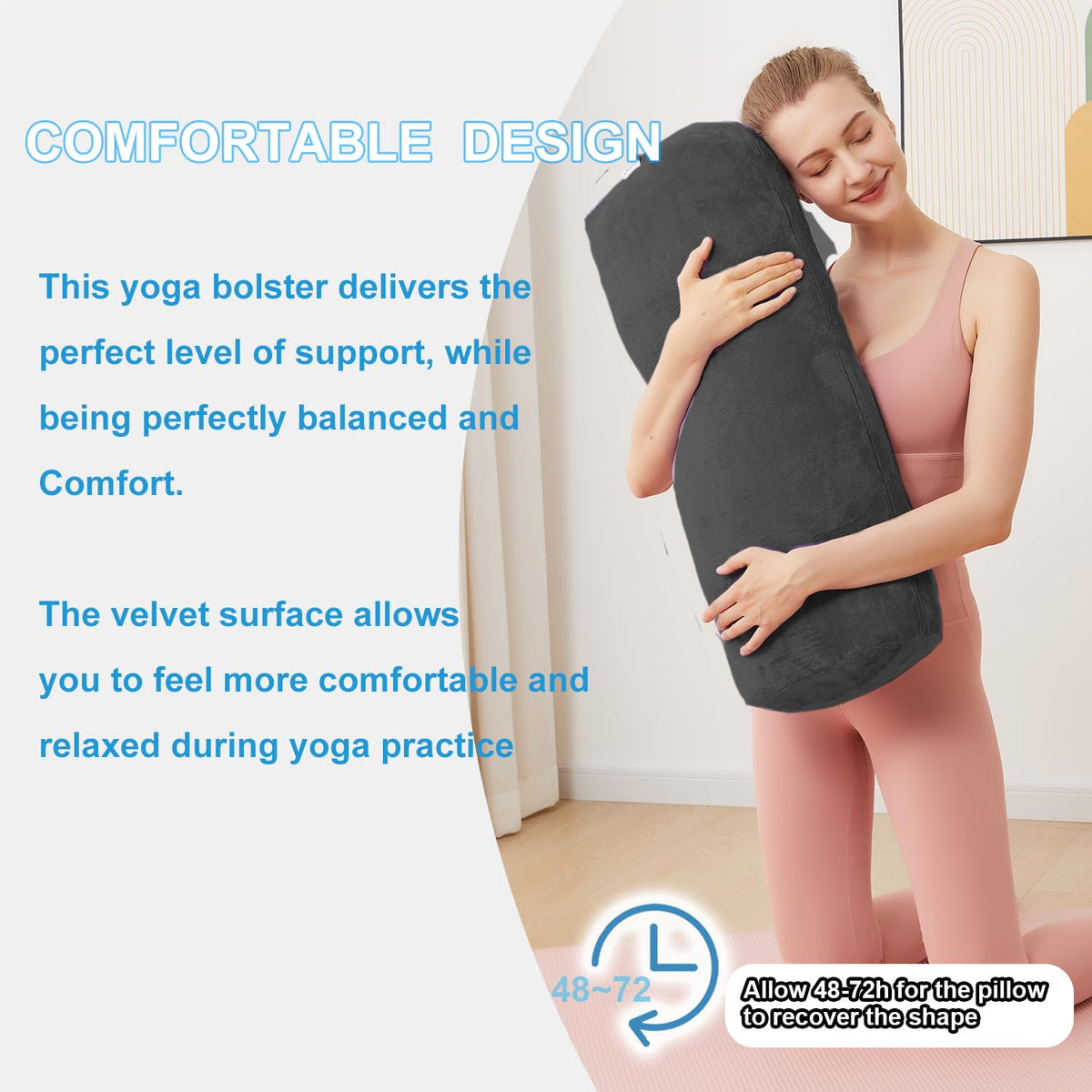 Yoga Bolster Pillow for Restorative & Yin Yoga (Black / 27IN /68CM)