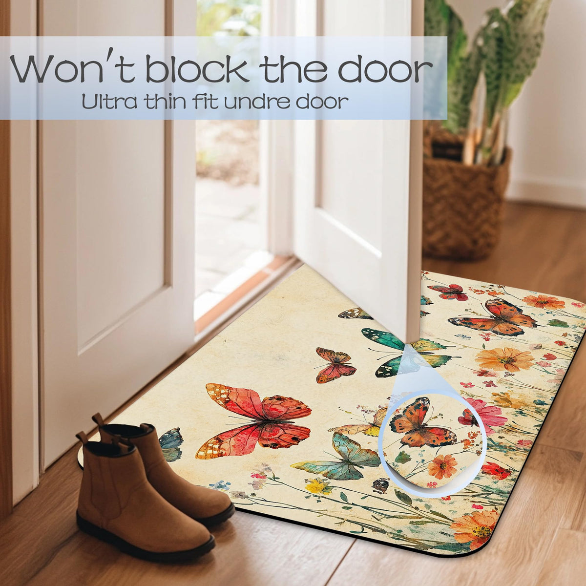 Retro Butterfly Flowers Bathroom Rug 29.5"x17" (Retro Butterfly Flowers)