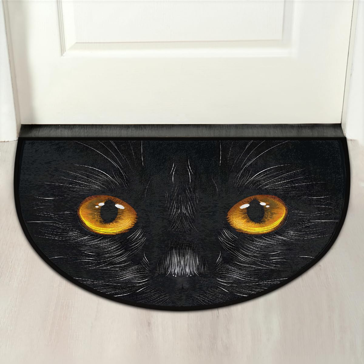 Black Cat Half Round Door Mat Non Slip Half Circle Rugs (A:a-color 9)