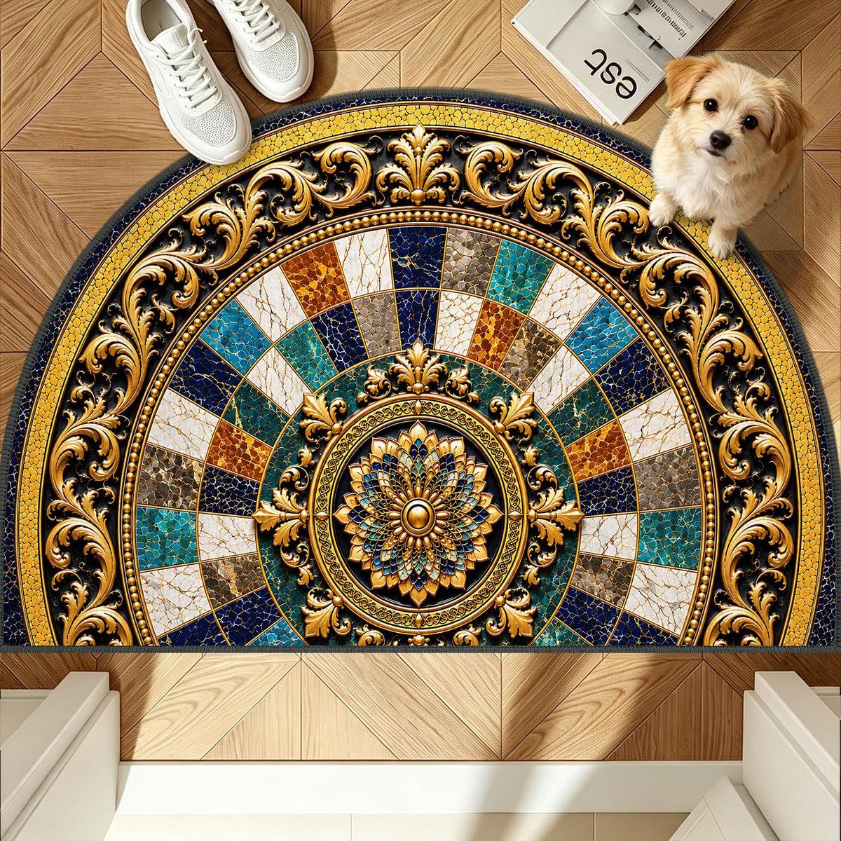 Luxury Baroque Semicircle Area Rug 24"x36" (65 / 2' x 3' (Semicircular))