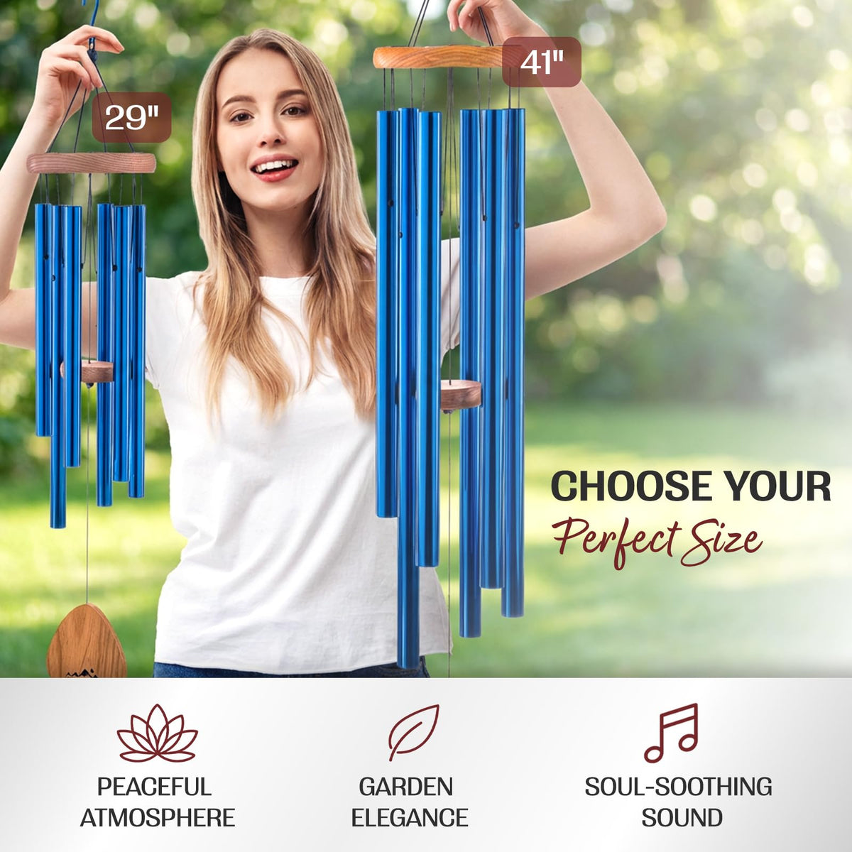 UpBlend 41" Blue Aluminum Wind Chimes for Outside (41")