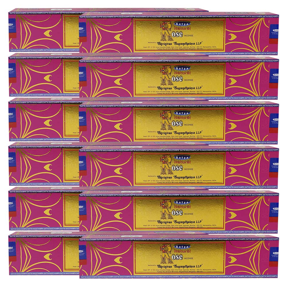 Natural Rose Incense Sticks and Incense Stick Holder Bundle Insence Satya (Natural Rose 15g - Pack of 12)