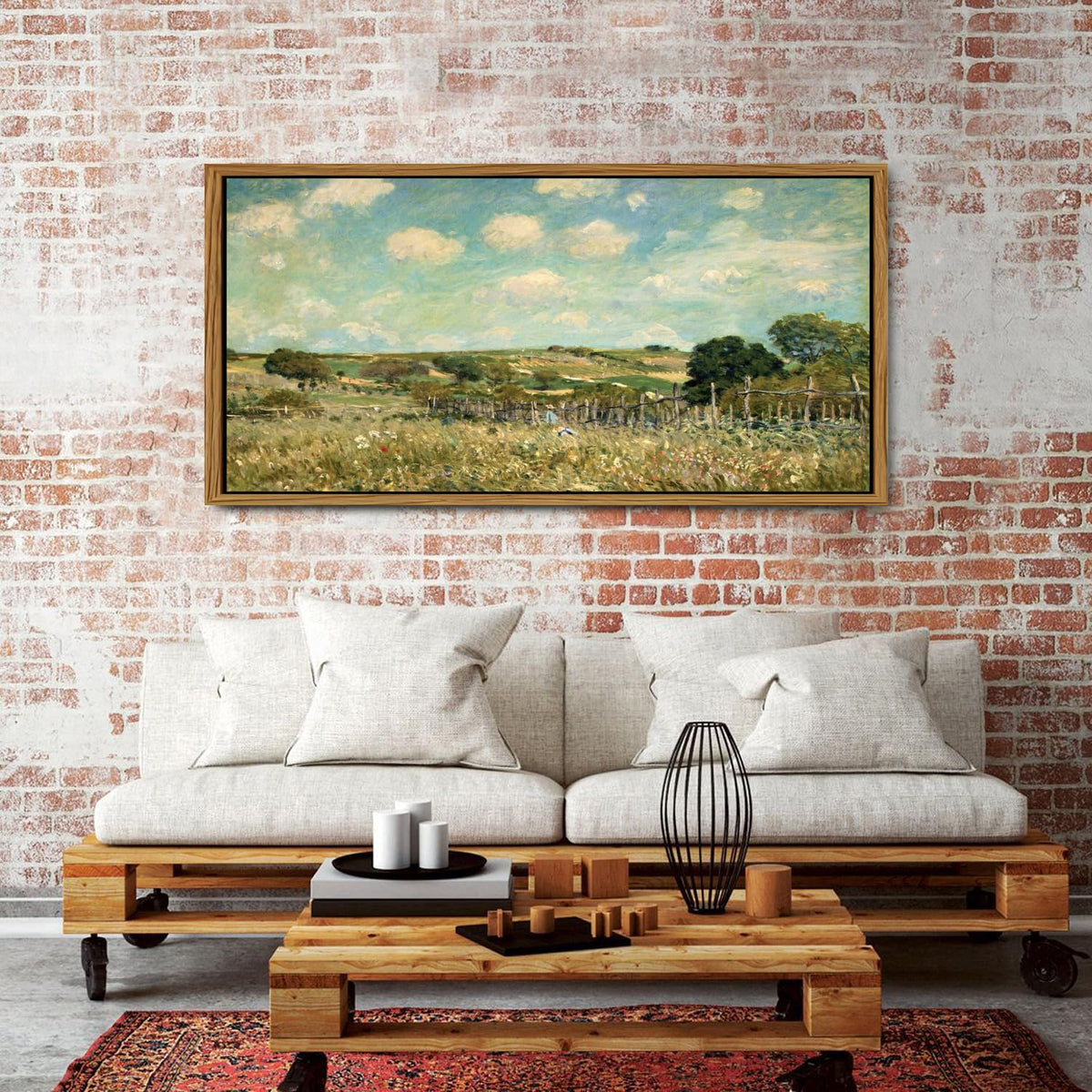 Vintage Forest Framed Wall Art Country Meadow Field Wall Decor Abstract Colorful Floral Landscape Picture Canvas Prints for Bathroom Kitchen Decoration Nature Painting Poster Classical Artwork 30x57.8" (30"L x 57.8"W / Country)