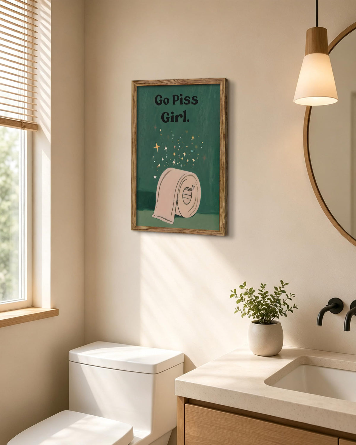 Funny Bathroom Wall Art Framed Canvas Print (A-Bathroom / 24"L x 16"W)