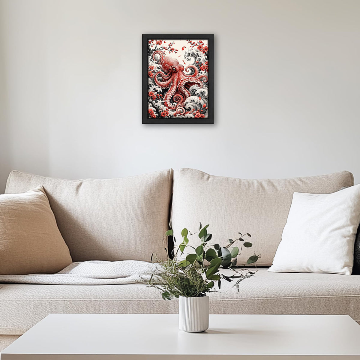 Japanese Octopus Decor Wall Art (Wall Art Framed 04 / 10"L x 8"W)