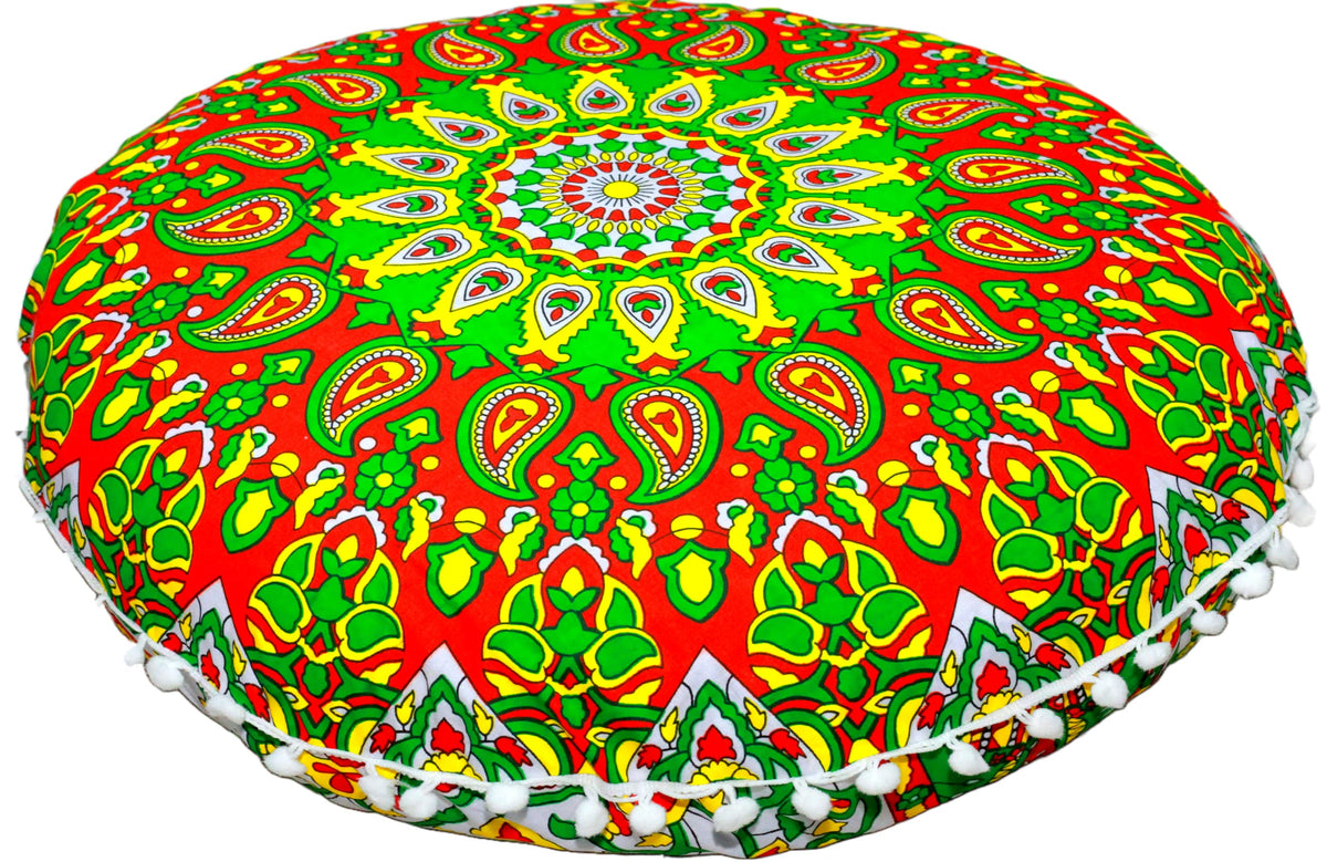 Large Round seat Floor Cushion Chair Ottoman Cover Pouf Pillow Meditation Floor Cushions for Adults Seating pouffe Ottoman Throw Covers Craft Room Furniture for Sitting Cover 22 Inches (Green Red)