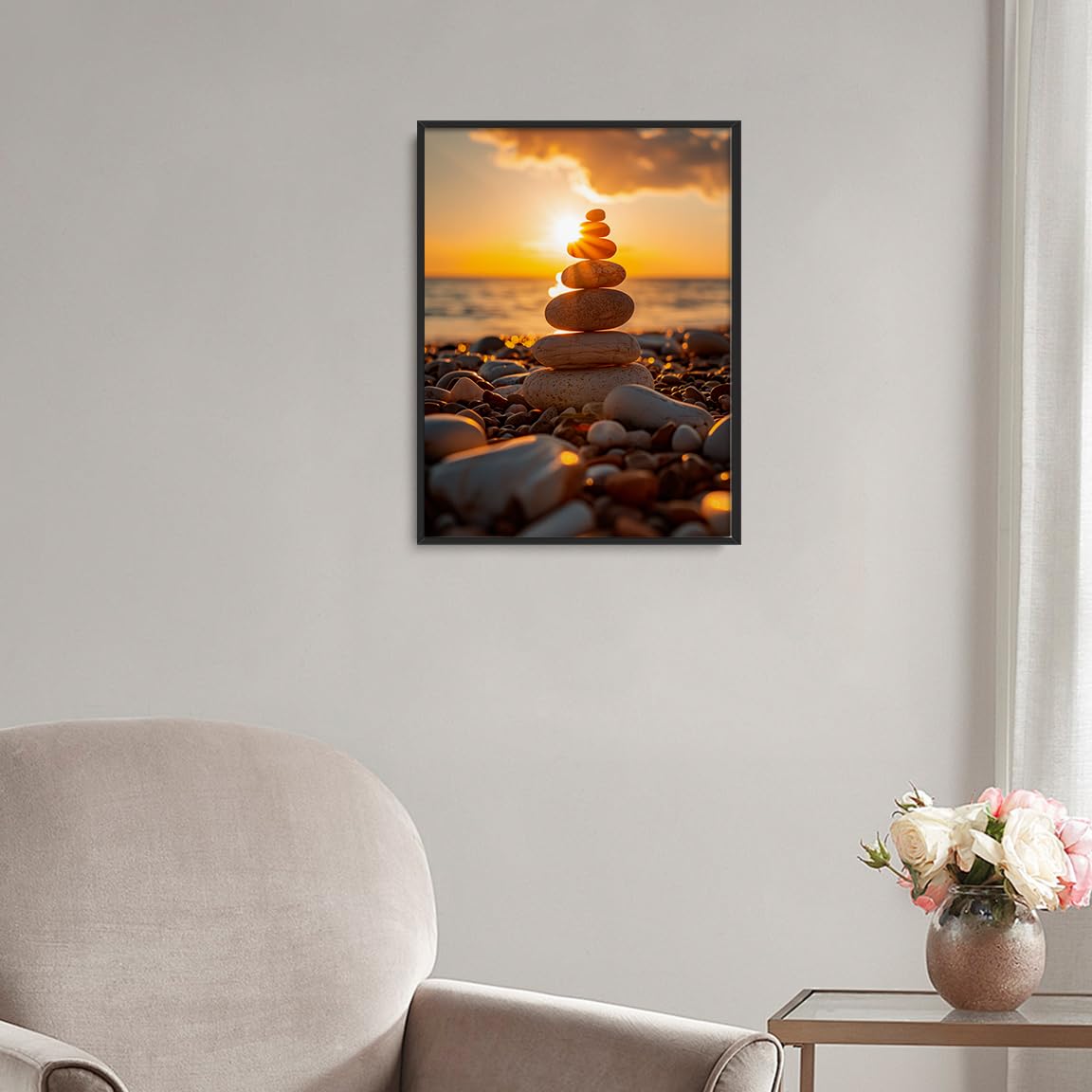 Zen Balance Stone Wall Art (Black Aluminum Frame-4 / 16"L x 20"W)