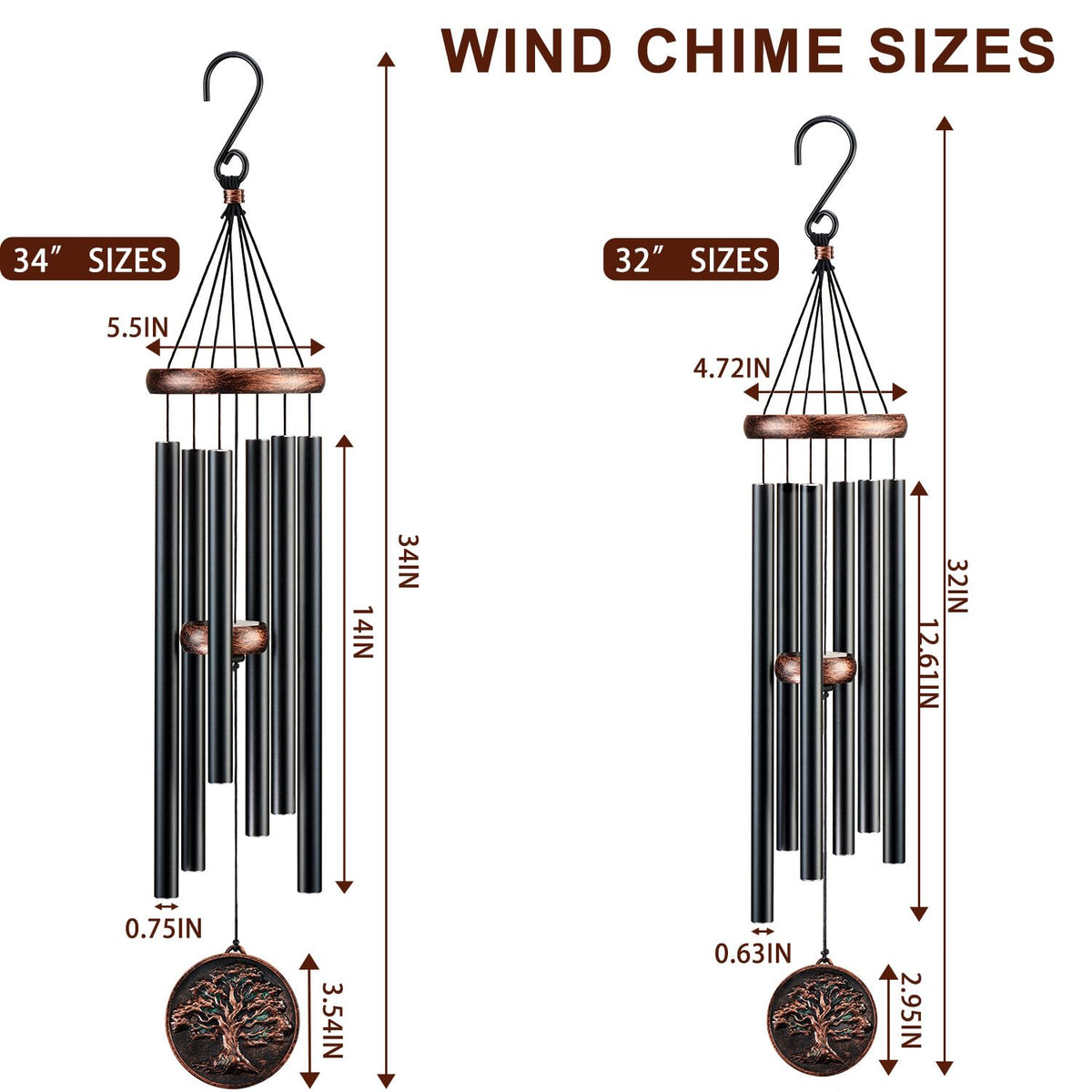 34" Tree of Life Wind Chimes for Outside (34" Tree of Life)
