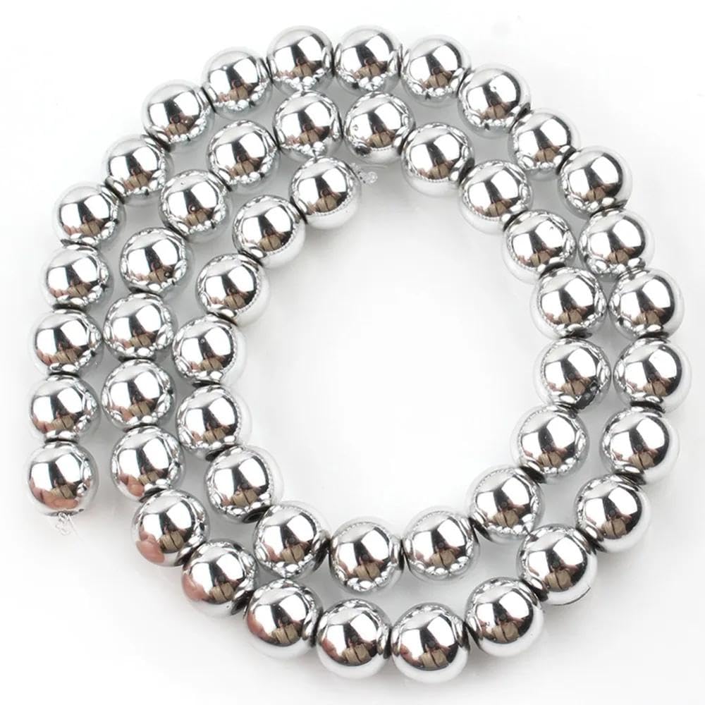 108Pcs Silver Hematite Spacer Loose Beads Bulk with Holes Handcrafted for DIY Bracelets Jewelry Making Crafts Supplies (Silver Hematite / 8MM, 108pcs)