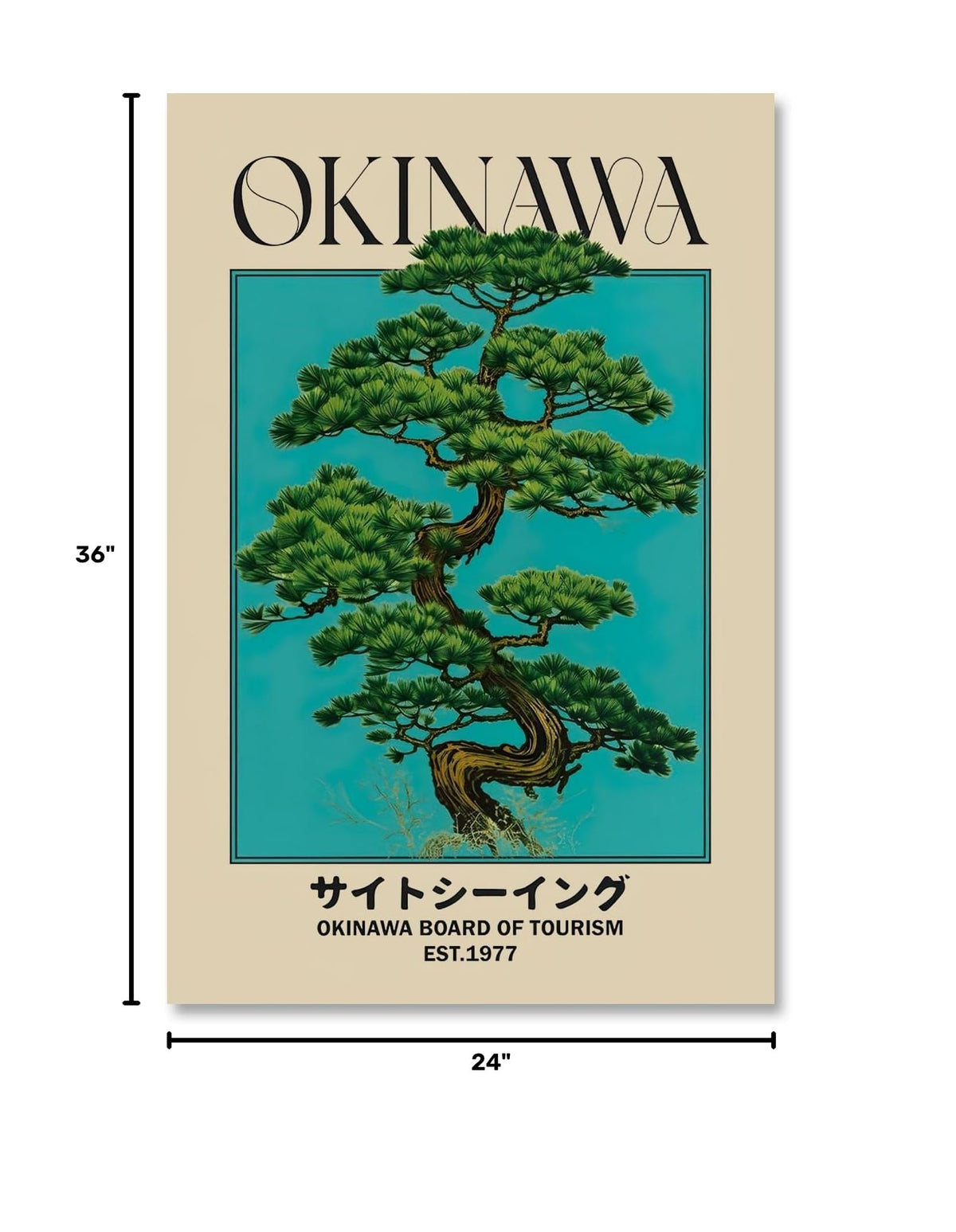 Japanese Canvas Wall Art Okinawa Pine Tree Print Poster Retro Japanese Bonsai Tree Picture Modern Ukiyo (24"L x 36"W / style-2 Unframed)