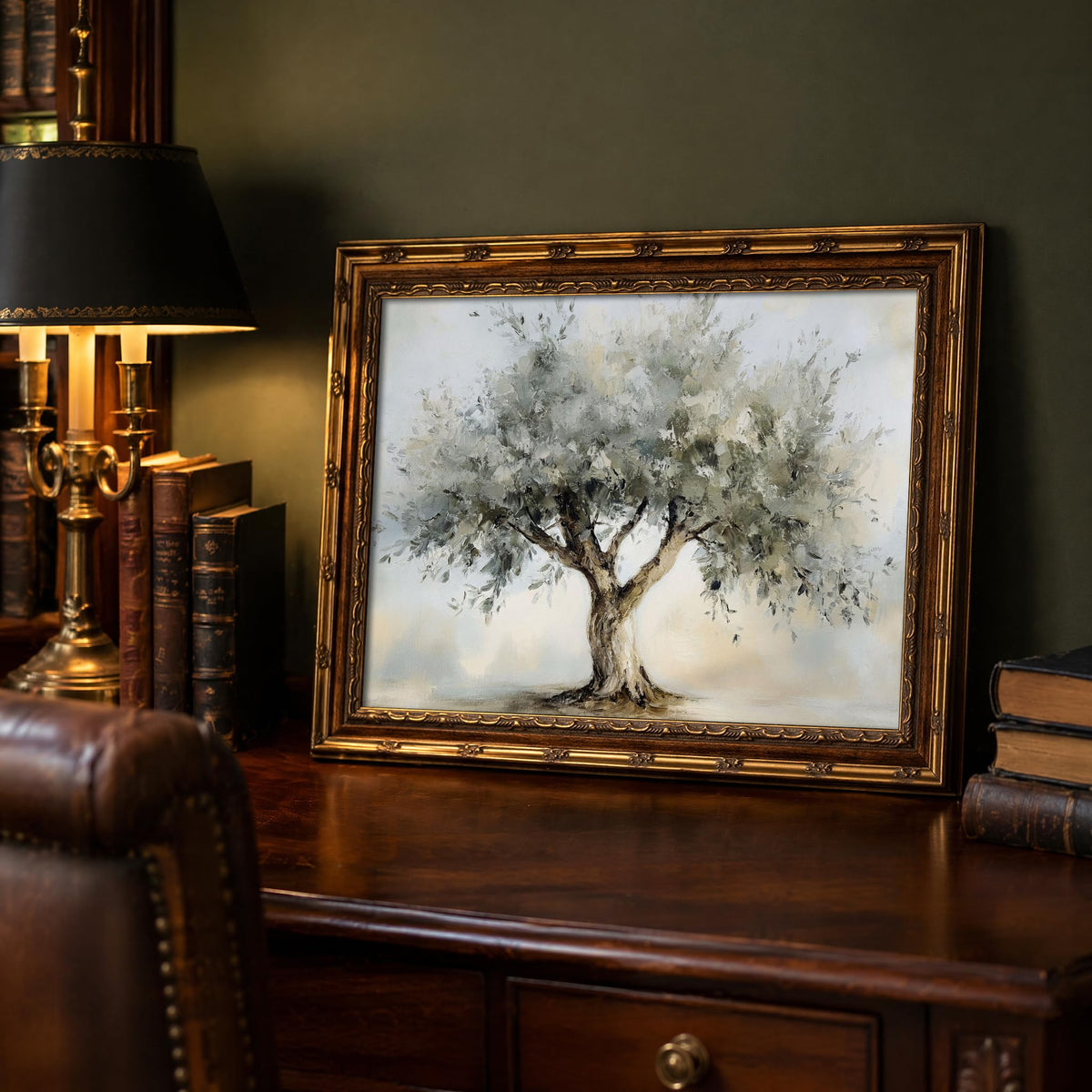 Vintage Gold Framed Olive Tree Canvas Wall Art (Tree / 16"L x 12"W)