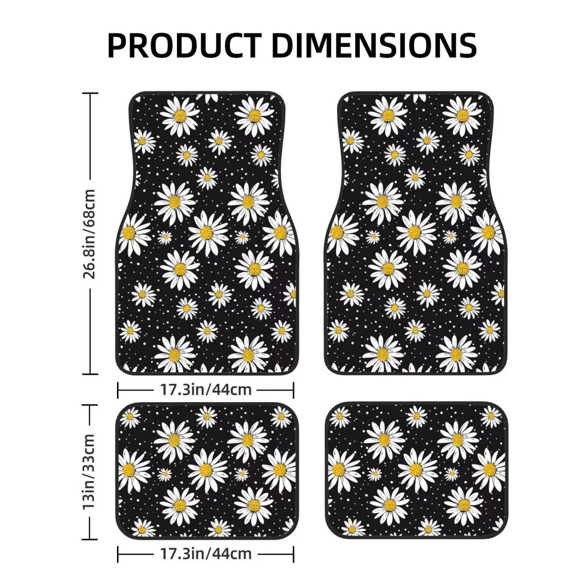 Daisy Floral Car Floor Mat for Women Auto Front & Rear Car Carpets Flower Mats Full Set of 4 Pcs (Floral Daisy)