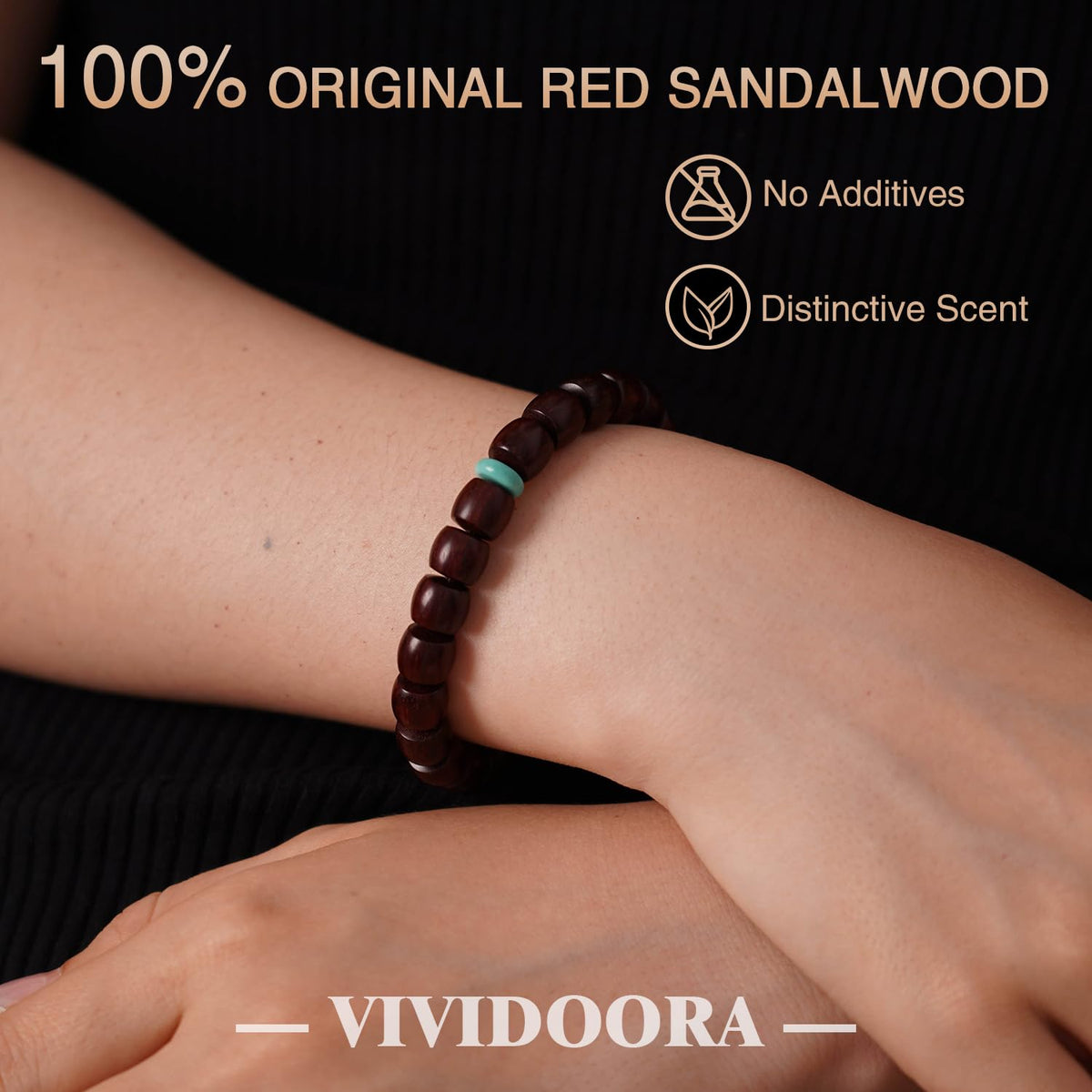 Red Sandalwood Mala Bead Bracelet with Turquoise (Sandalwood + Turquoise)