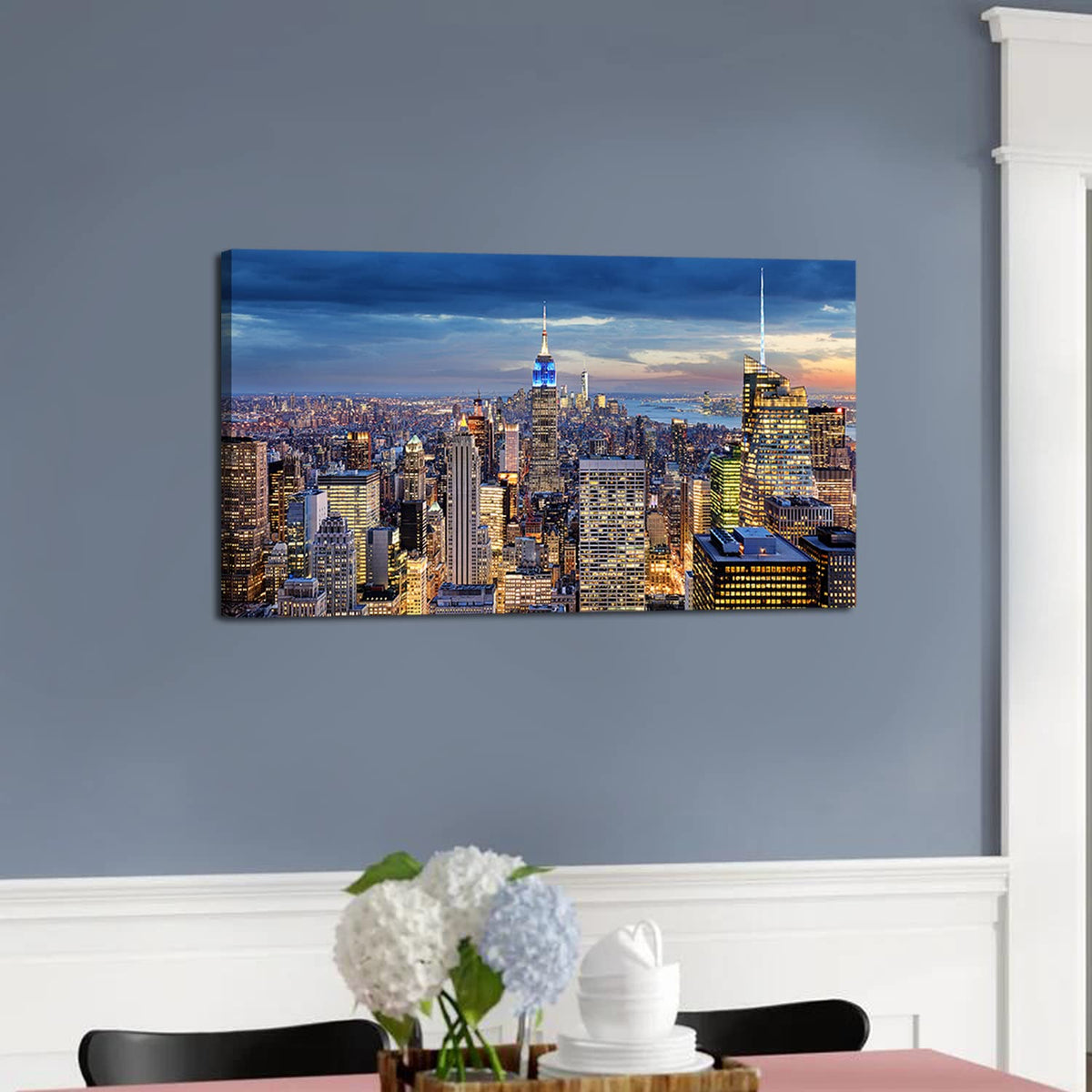 New York City Wall Art NYC Skyline Pictures Wall Decor for Office Living Room Manhattan Skyline Poster Modern Skyscraper Canvas Prints New York City Building Scenic Cityscape Artwork Decoration 20x40" (40"L x 20"W / NewYork)