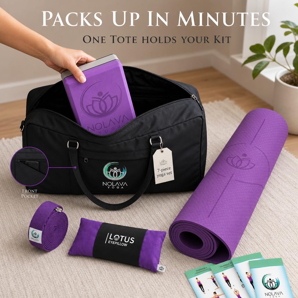 NOLAVA 7 Piece Yoga Mat Set (Purple (7-Piece Set) / 7-Piece Set)