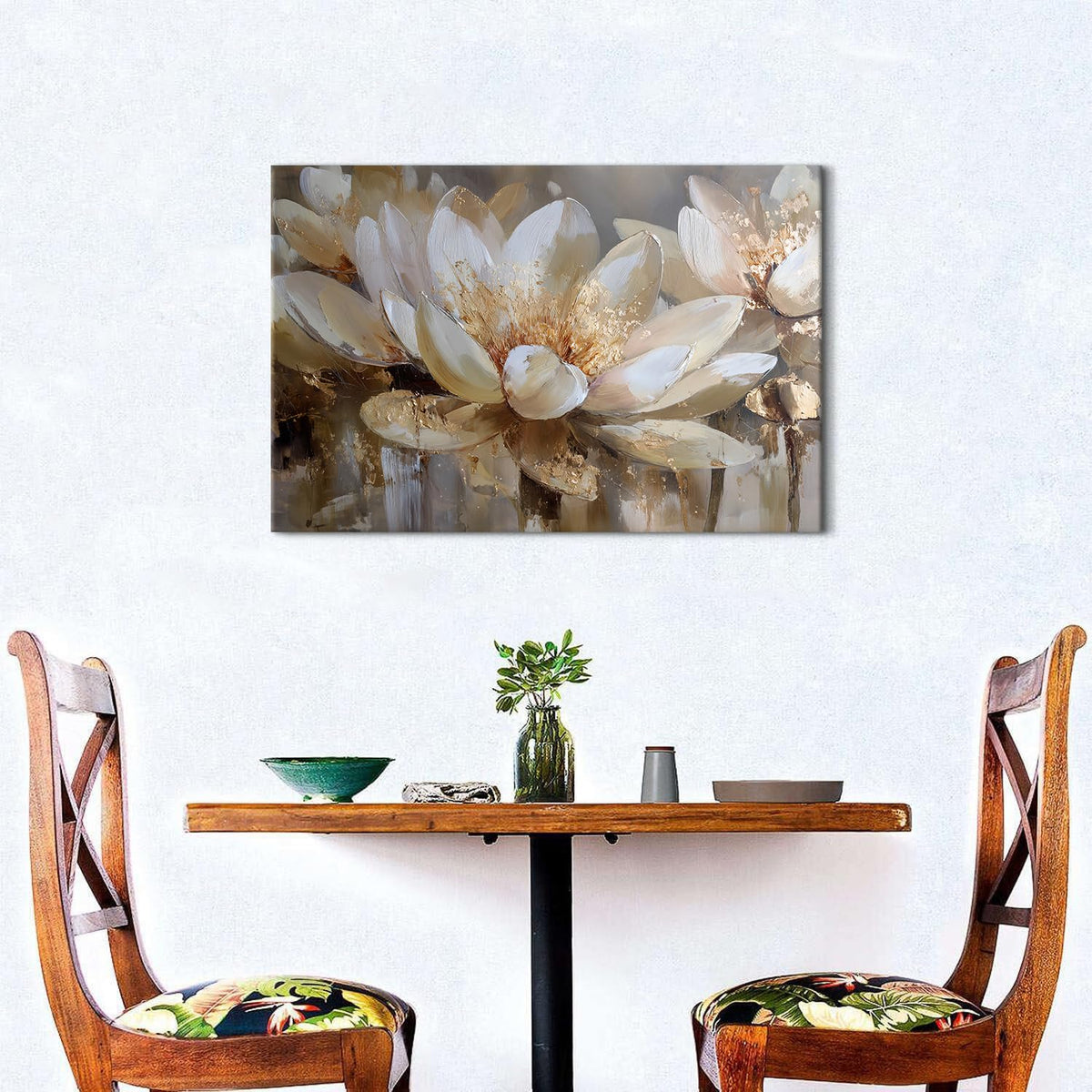 Lotus Flower Wall Art Abstract Floral Wall Decor Vintage White and Gold Flowers Canvas Wall Prints for Living Room Bedroom Zen Meditation Paintings Spa Yoga Posters Artwork Office Decoration 16x24" (24"L x 16"W / Lotus)
