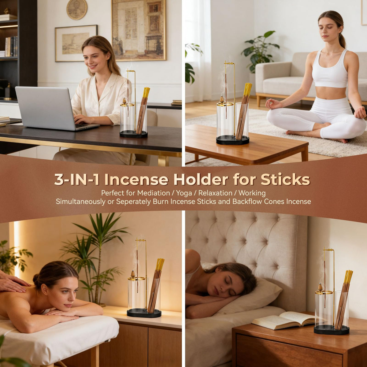 3 in 1 Incense Holder for Sticks Upside Down Anti (Black)