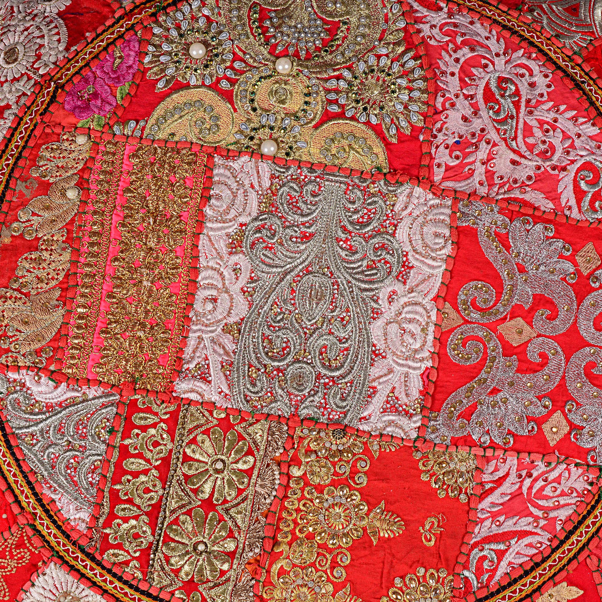 Rajasthani Handmade Colorful Decorative Floor Pillow Cover Meditation Patchwork Patchwork Cushion Seating Accent Boho Chic Indian Handmade Cover ONLY (Red)
