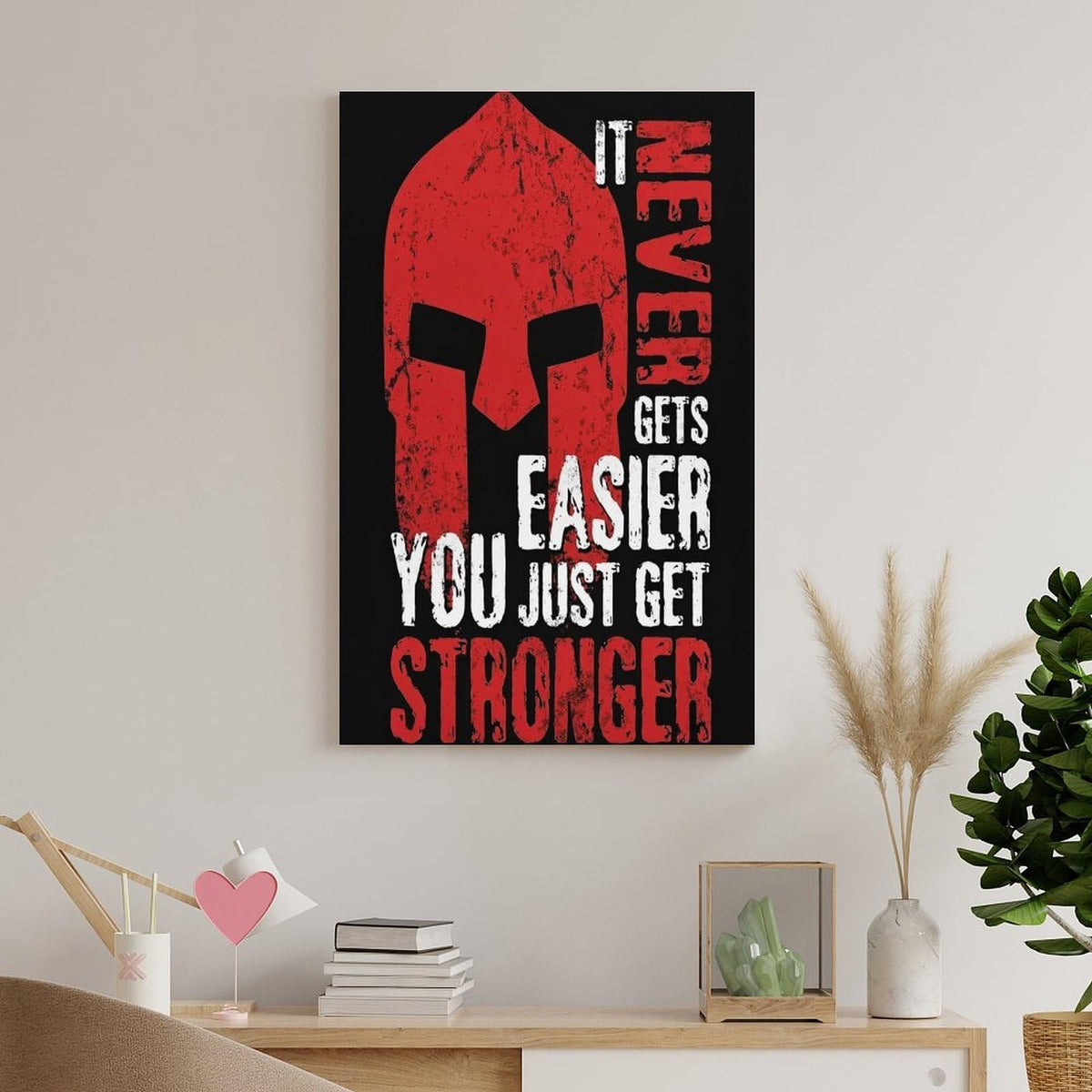 Spartan Warrior It Never Gets Easier You Just Get Stronger Canvas Printing Wall Art Prints Wall Decor Posters Red Black Typography Motivational Gym Bedroom Office Living Room Decor 20x30inch (style-14 / 20x30inch(50x75cm) Unframe)