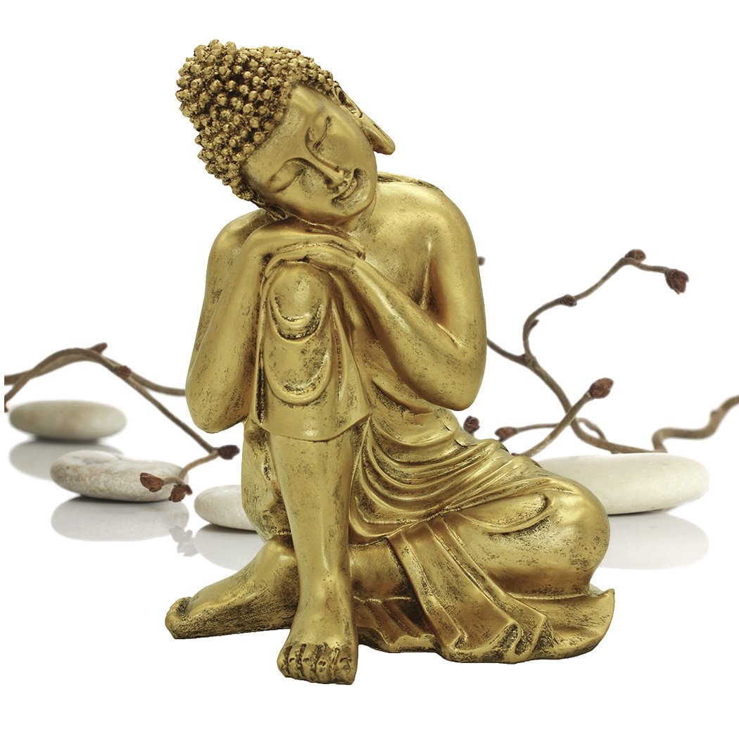 BRABUD Resin Napping Indian Buddha Statue Gold Decor 10.63in (A)