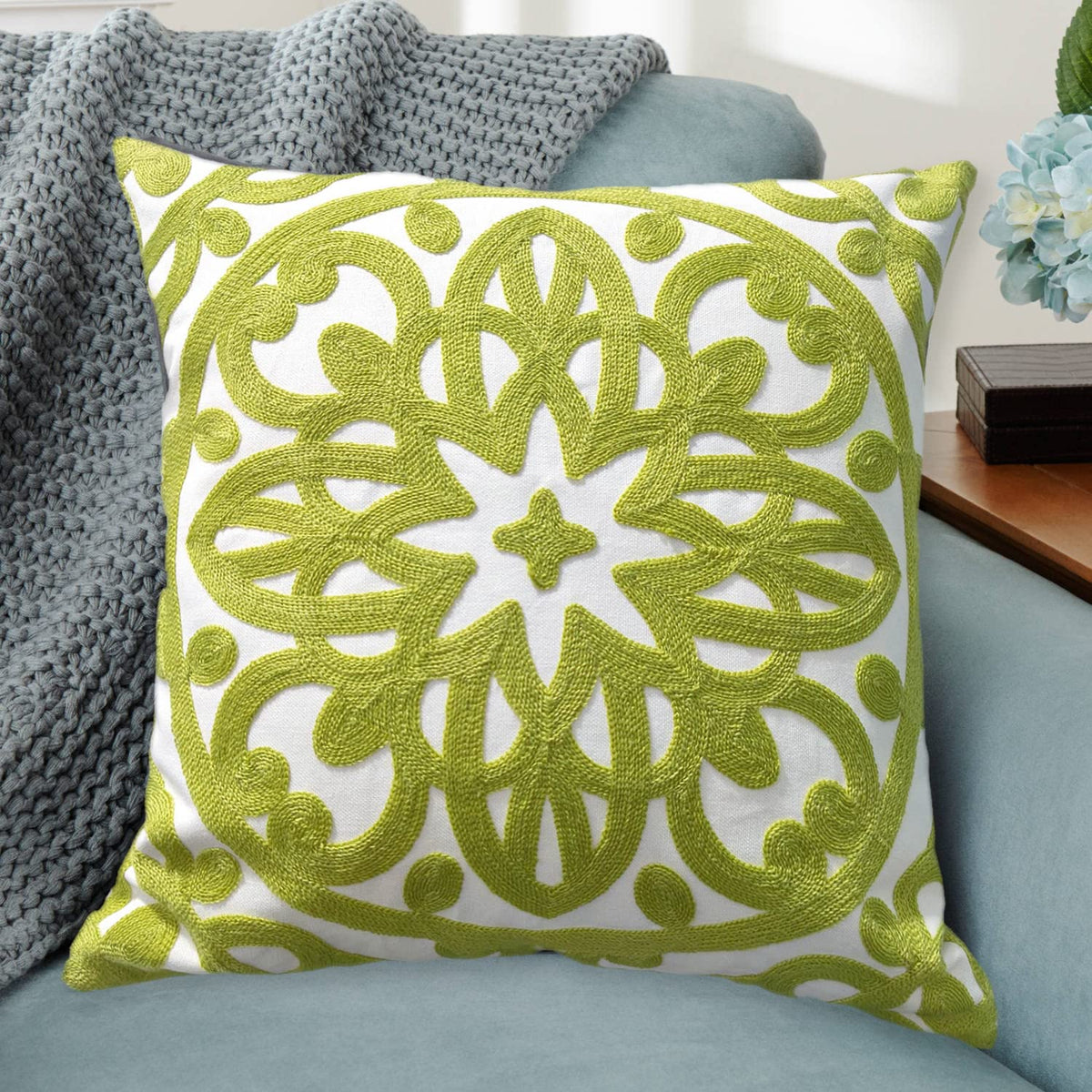 Embroidered Decorative Throw Pillow Cover 20"x 20" (Chartreuse Green / 20" x 20" (Pack of 1))