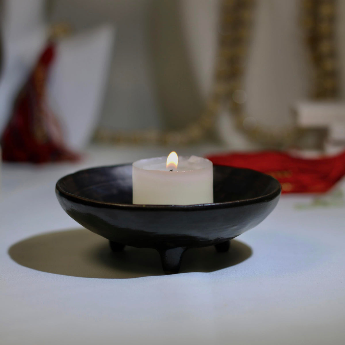 Prayer Offering Ritual Bowl Plate Great for Use Candles Tray Religious Spiritual Gifts (Black Praying) (Black Praying)