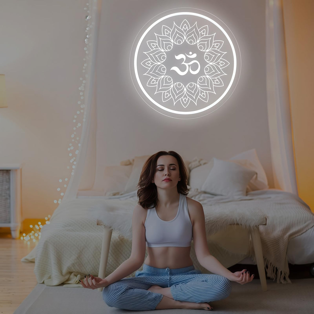 Om Mandala Neon Sign (Om-Cold White M)