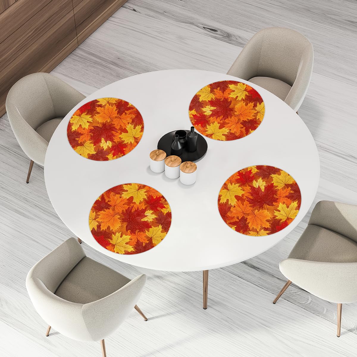 Autumn Woven Placemats Round Placemats Set of 4 for Festival Party (B 007 / 4 pieces)