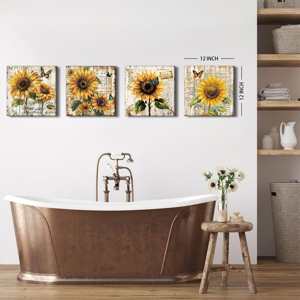 4 Piece Sunflower Canvas Wall Art Farmhouse Kitchen Pictures Wall Decor (12"L x 12"W / sunflower)