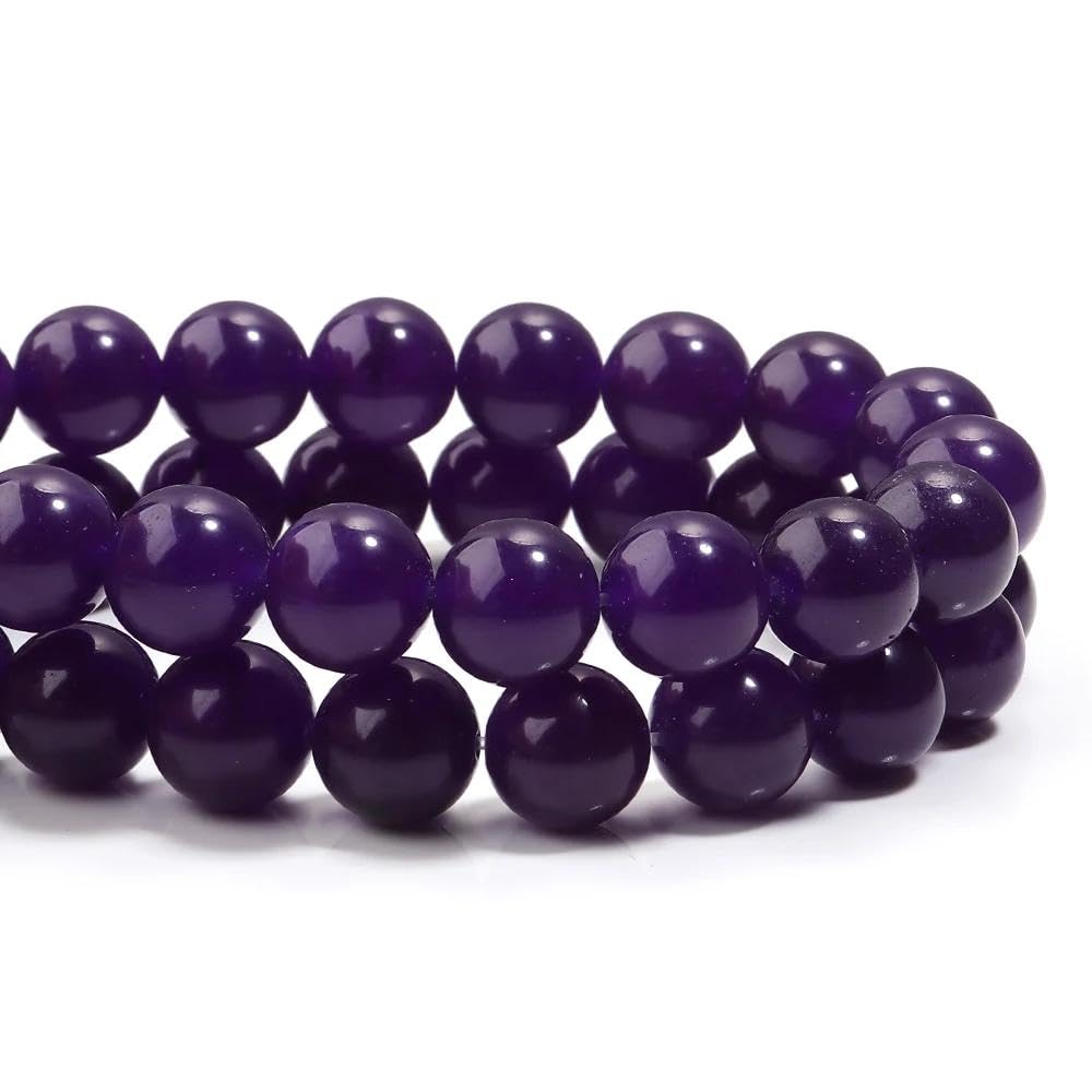108Pcs Purple Natural Stones Chalcedony Beads Spacer Loose Beads Bulk with Holes Handcrafted for DIY Bracelets Jewelry Making Crafts Supplies (Purple Chalcedony / 8MM, 108pcs)