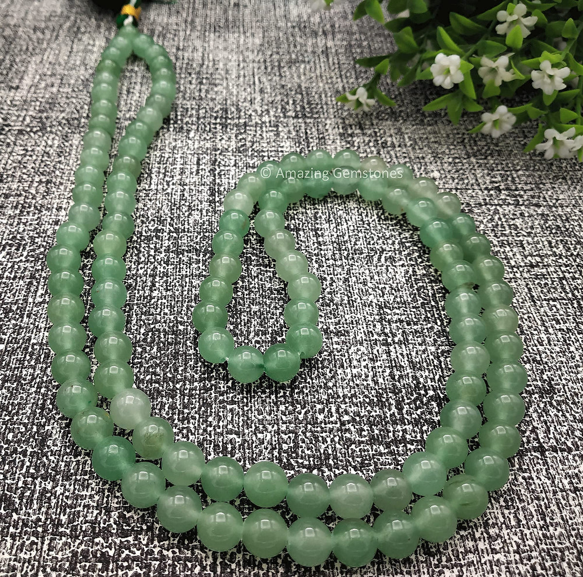 Green Aventurine Buddhist Prayer Beads Japa Mala with 108 Meditation Beads (Without Knots / Green Aventurine)