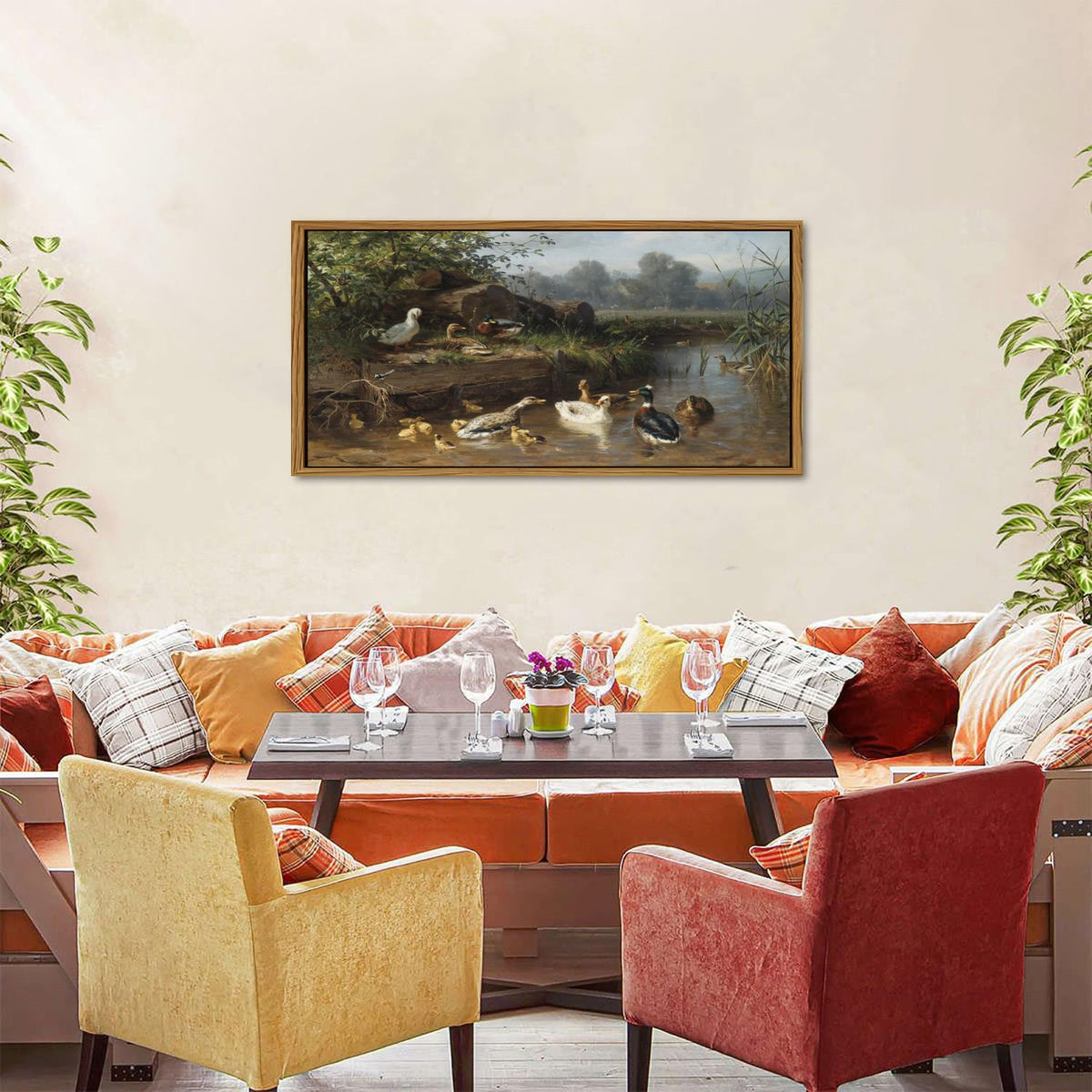 Vintage Farmhouse Wall Art Country Pond Landscape Mallard Duck Framed Wall Decor for Living Room Bedroom Rustic Animal Canvas Picture Cottagecore Nature Wildlife Poster Artwork Home Decorations 20x40 (20"L x 40"W / Duck)