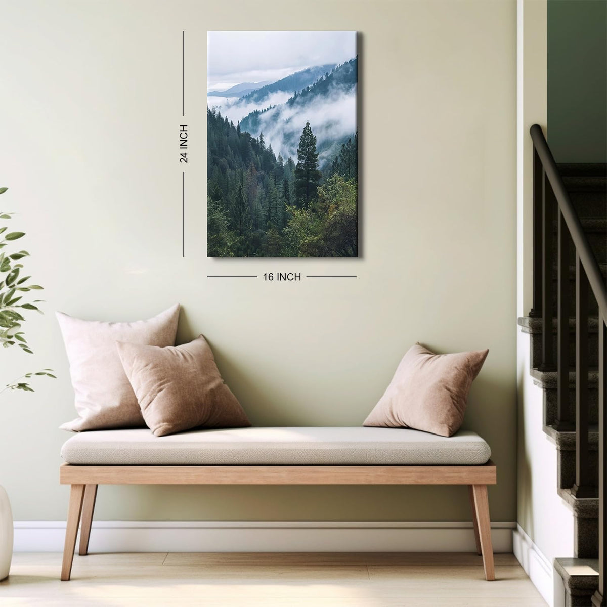 Green Forest Canvas Wall Art Great Smoky Mountain Landscape Picture Decor Misty Trees Painting Poster Modern Nature Scenery Photo Prints Artwork for Living Room Bathroom Home Decorations 16x24” (16"L x 24"W / ZRFJ07)