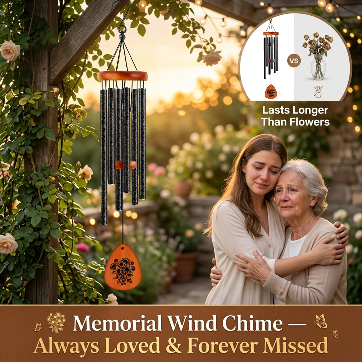 37" Matte Textured Aluminum Wind Chimes for Outdoor Patio & Garden (Black / 37")