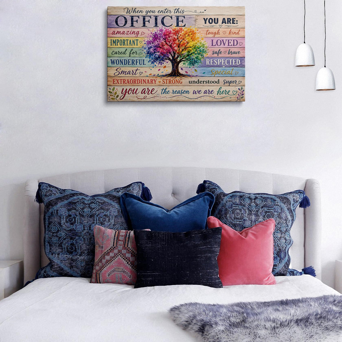 Inspirational Office Canvas Wall Art Framed Rainbow Tree Decor 16x24 Inch (Colorful Tree / 24"L x 16"W)