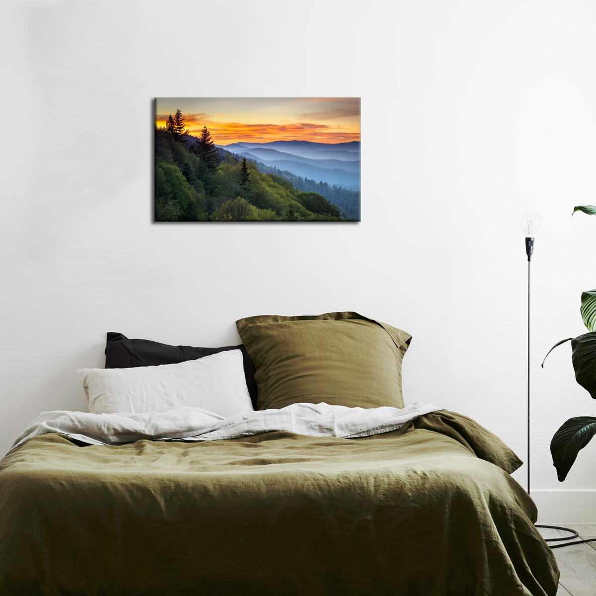 Nature Mountain Wall Art Foggy Forest Wall Decor for Living Room Sunset Blue Ridge National Park Landscape Poster Tennessee Misty Pine Tree Scenic Painting Artwork Office Kitchen Home Decoration 16x24 (24"L x 16"W / Great Smoky Mountain)