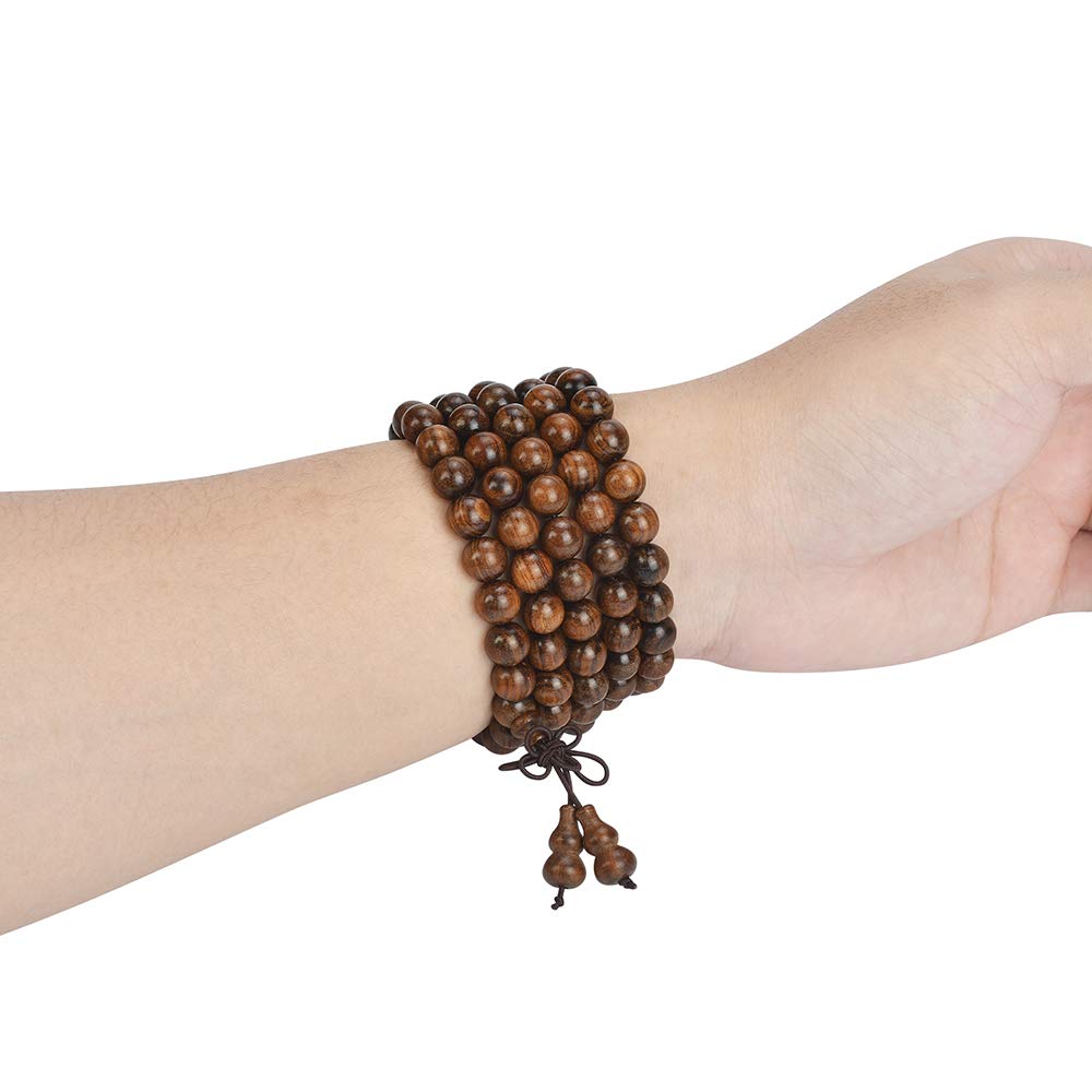 mala beads bracelet 108 8mm Beaded Necklace sandalwood elastic (Gourd - 8mm Rosewood)