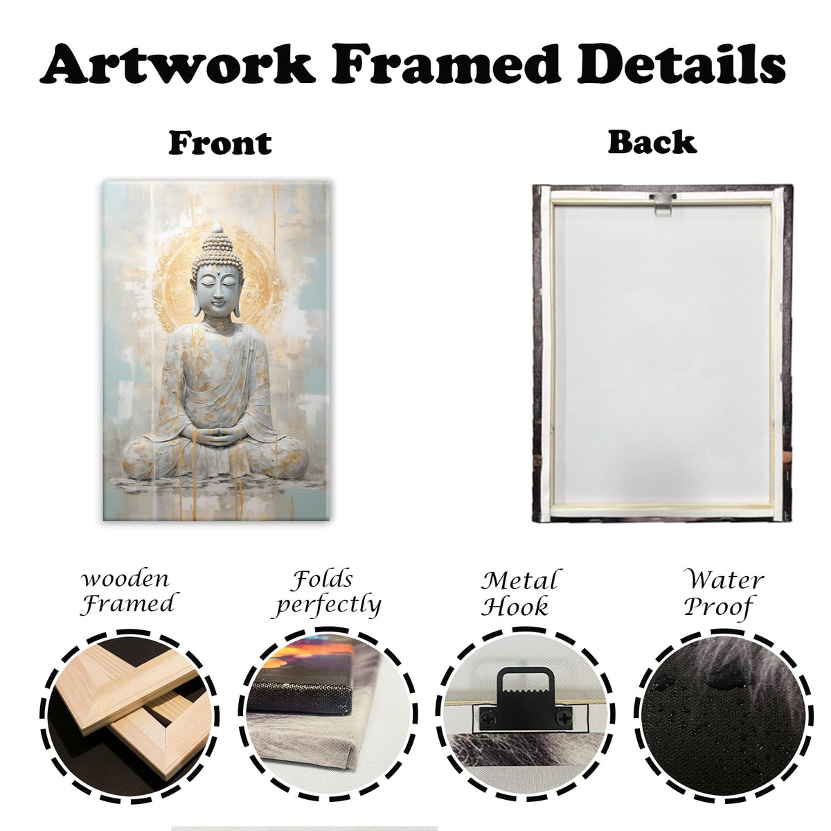 Buddha Canvas Wall Art Zen Picture Wall Decor Watercolor Buddha Statue Painting Modern Meditation Bathroom Living Room Yoga Decor Frame (Buddha-1 / 18L" x 12W")