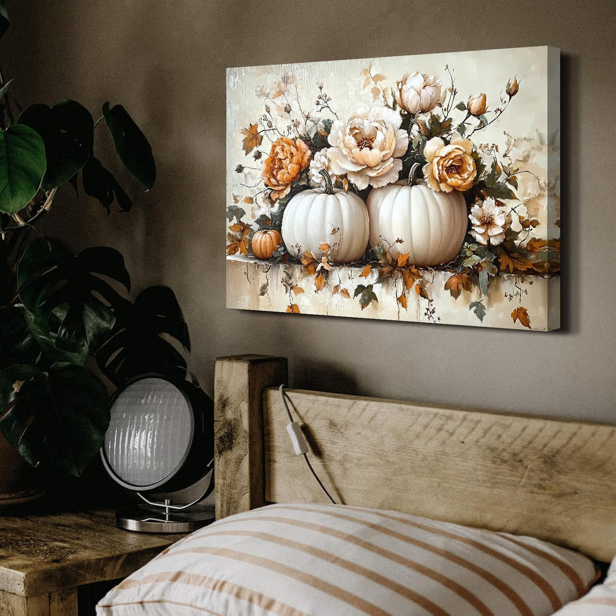 Retro Pumpkin Decor Fall Canvas Wall Art for Living Room Bedroom Autumn Decorations for Home Rustic Flowers Picture Prints Still Life Floral Leaves Painting Thanksgivings Gifts Artwork Poster 16x24” (24"L x 16"W / Pumpkin3)