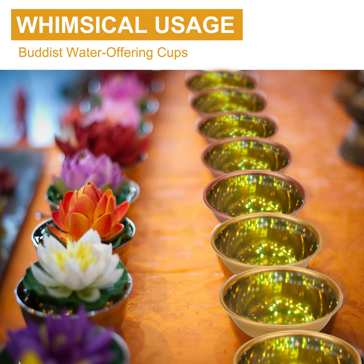Tiny Brass Bowls for Buddhist Water Offering Bowls (Rosegold)
