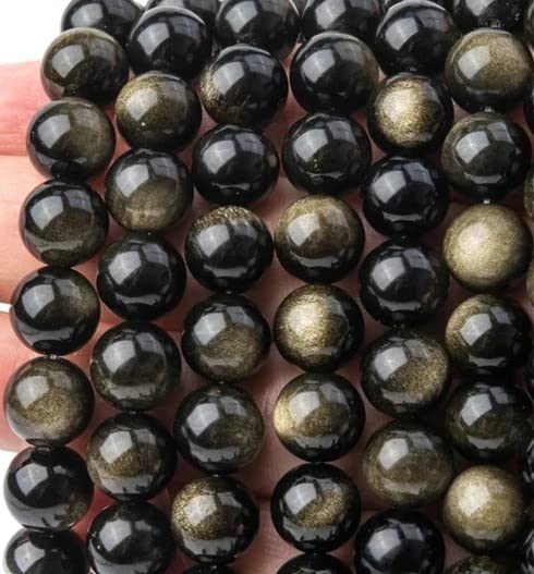 116 Pcs Gold Sheen Obsidian Beads for Jewelry Making 6 MM Golden Sheen Obsidian Gemstones Loose Stone Beads (Gold Sheen Obsidian / 6MM, 116-120pcs)