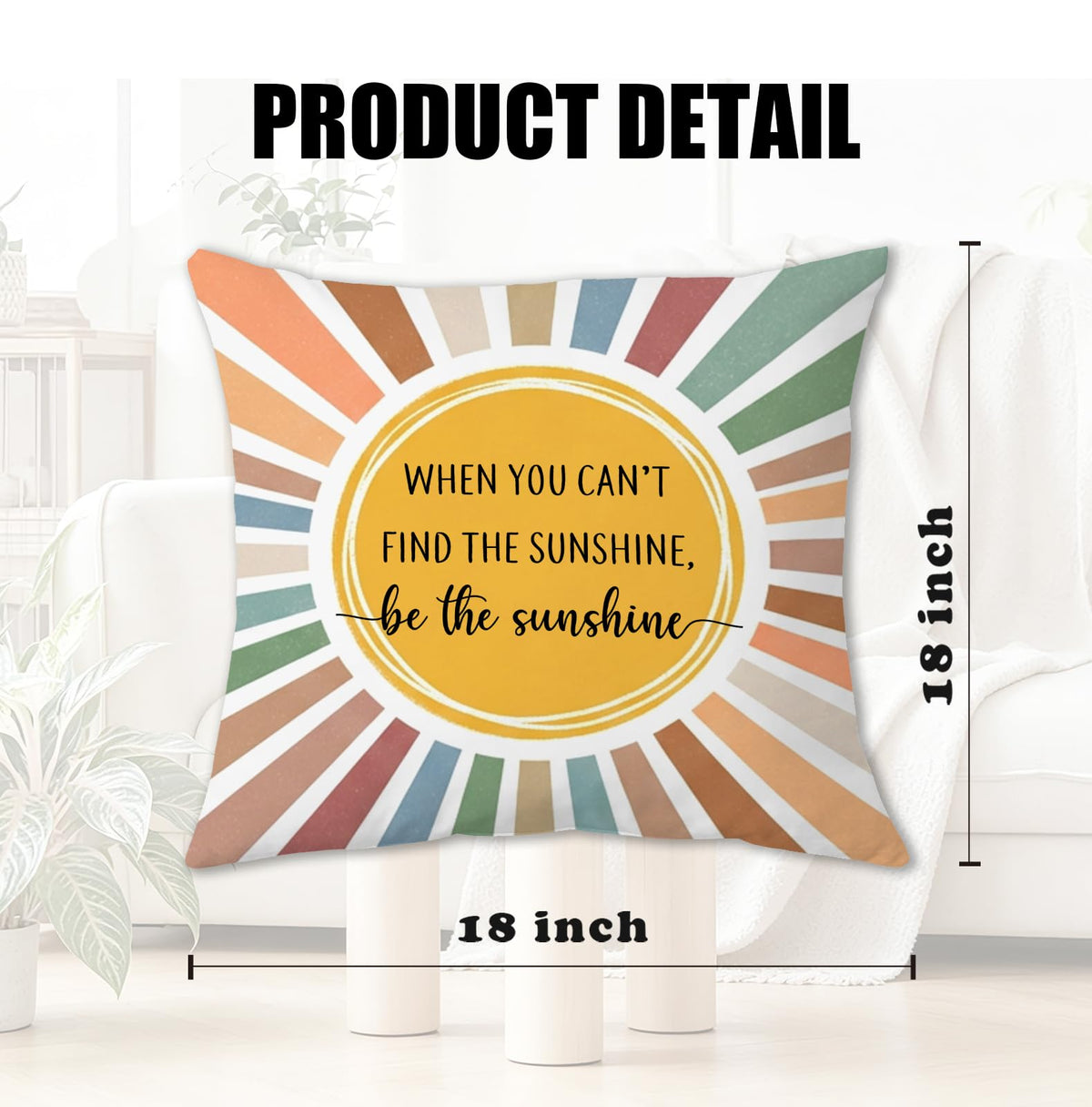 Boho Sun Inspirational Throw Pillow Cover 18x18 (Qt-bz-mental Health-boho Sun)