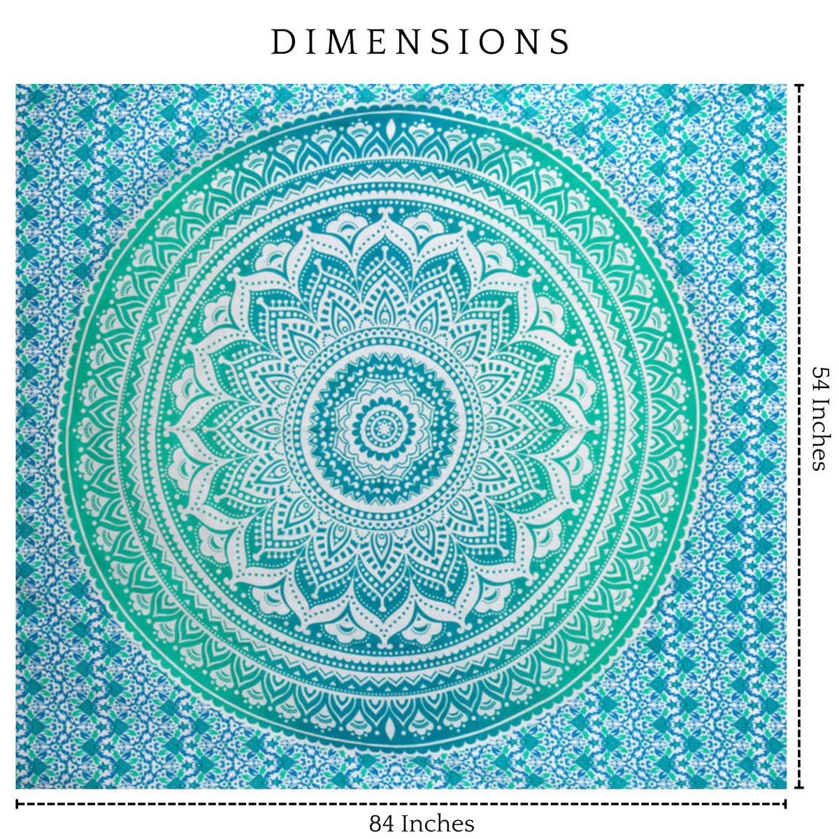 Wall Hanging Mandala Tapestry Sea Green for Bedroom and Living Room Decor Boho Bohemian Wall Hanging Cotton Tapestries 84x54 Inch (Sea Green / 84"L x 54"W)