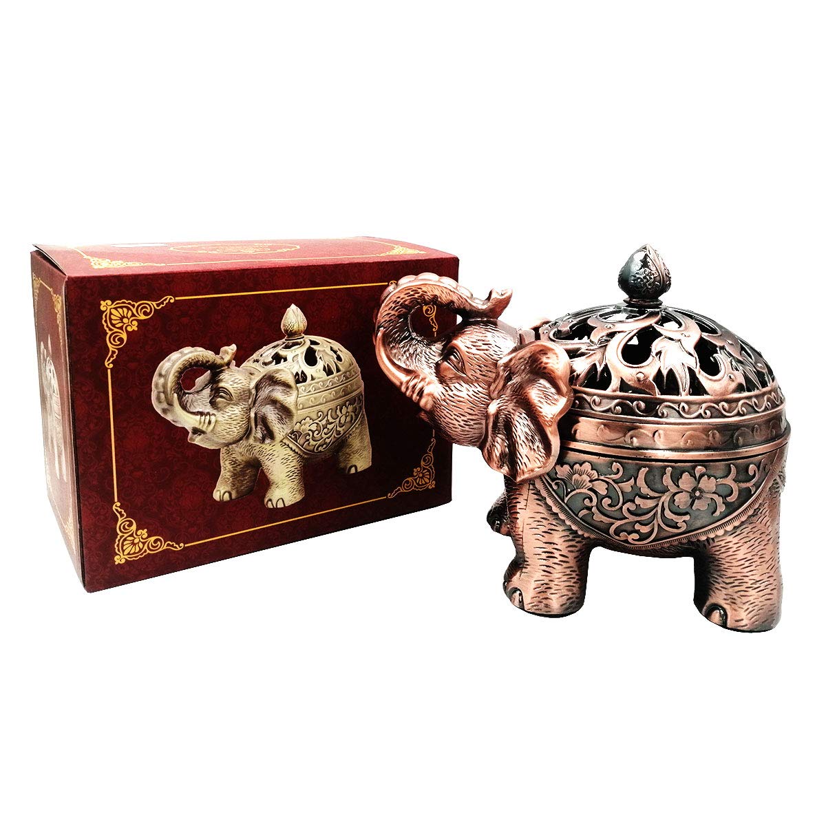 Metal Elephant Incense Holder (Red Copper)