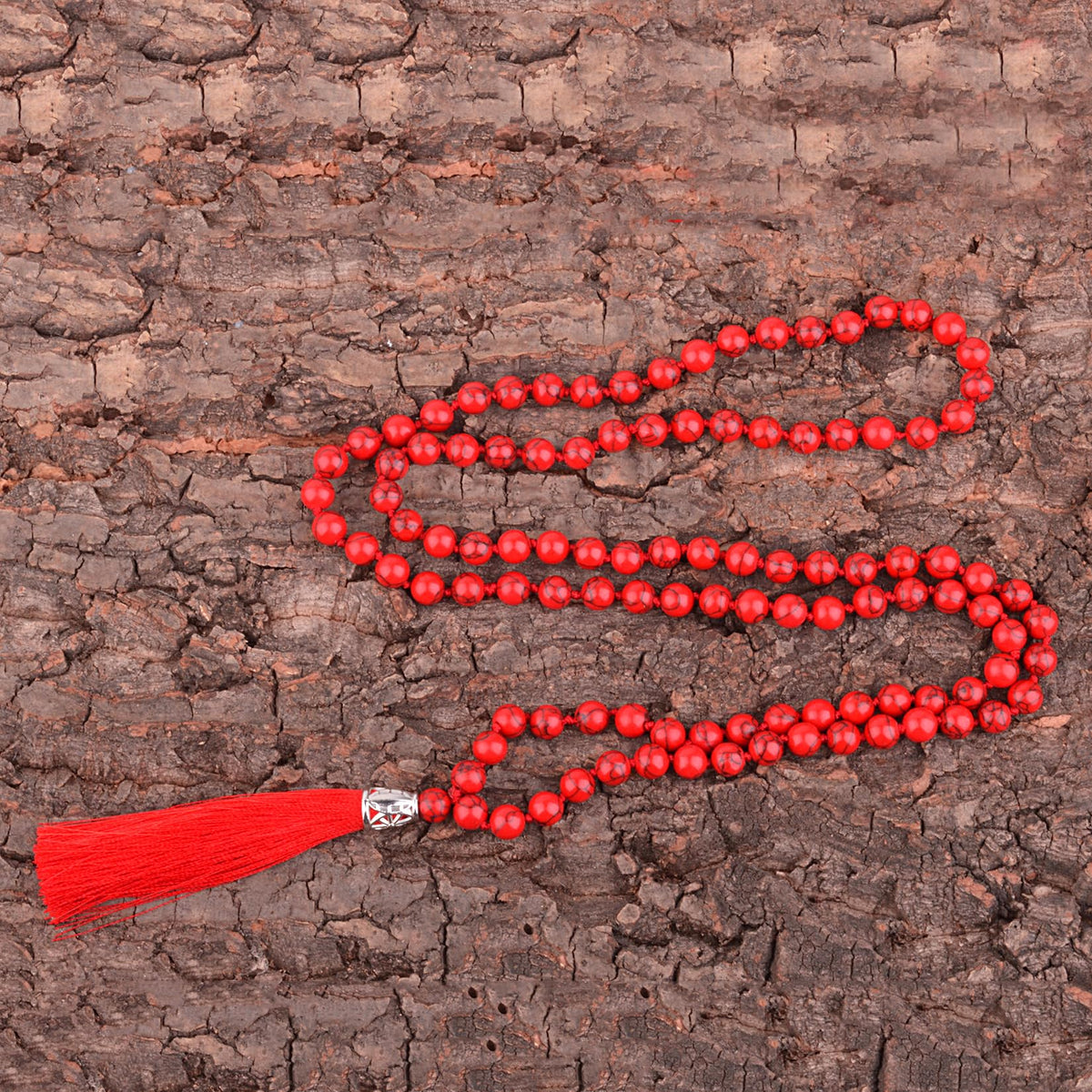 Mala Beads 108 Natural Stone GemStones Japamala Yoga Meditation Hand Knotted Beaded Tassel Necklace for Women Men (Red Turquoise)